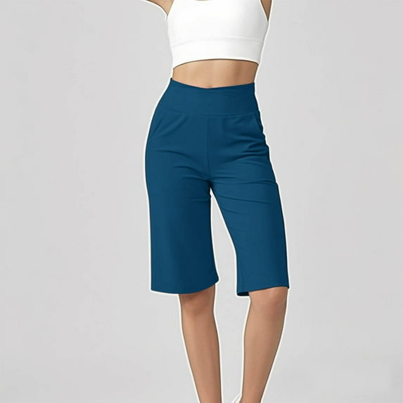 Penkiiy Capri Pants for Women 14" Knee Length Wide Leg Yoga Capris Dressy Casual Summer Crop Pants with Pockets