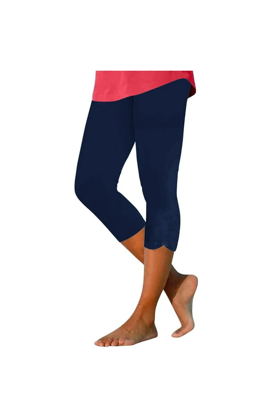 Capri Pants for Women Plus Size Stretch Knee Length Leggings Casual Summer Workout Athletic Running Yoga Pants S Navy