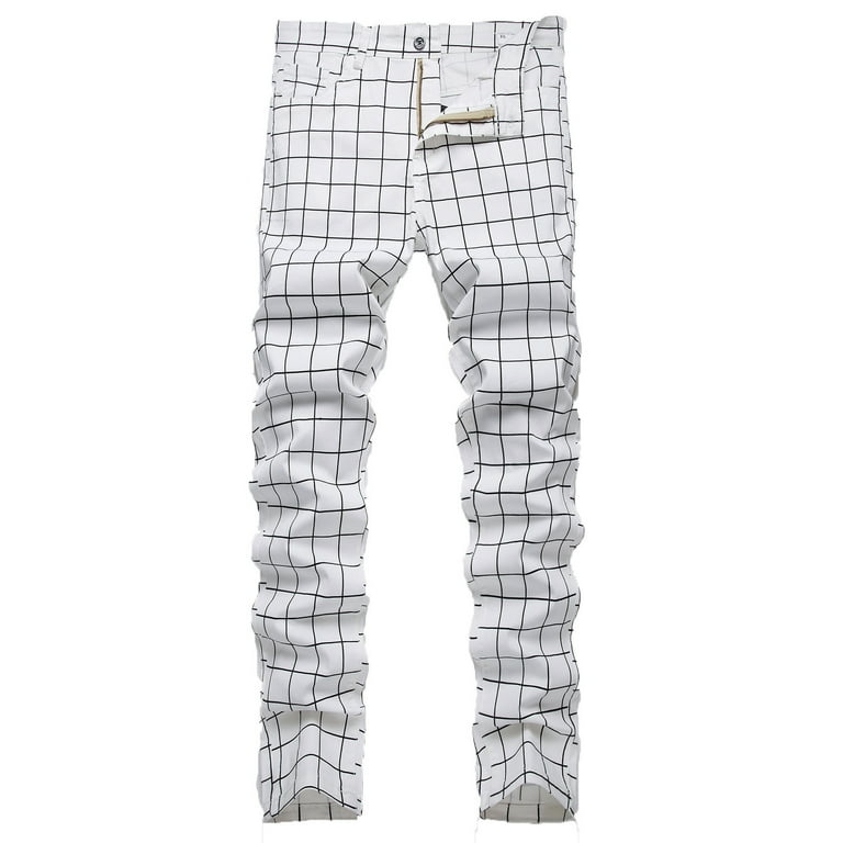 Pants for Men Men's Fashionable Striped Plaid Casual Trousers High