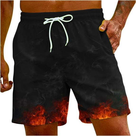 Penkiiy Carnivals Shorts, Men's Flame Printing Special Print Beach Casual Trouser Shorts Pant M Orange