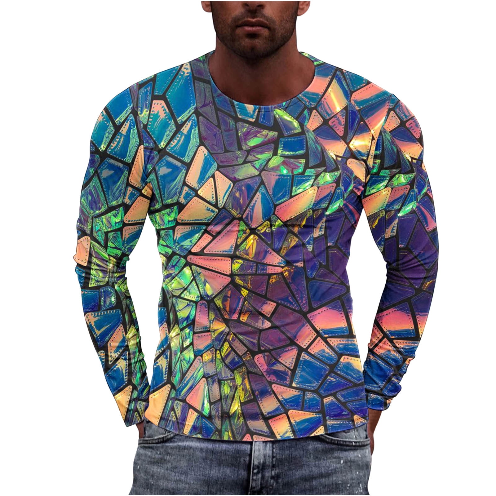 Penkiiy Carnivals T-Shirts, Men's Geometry Print T Shirt Tee