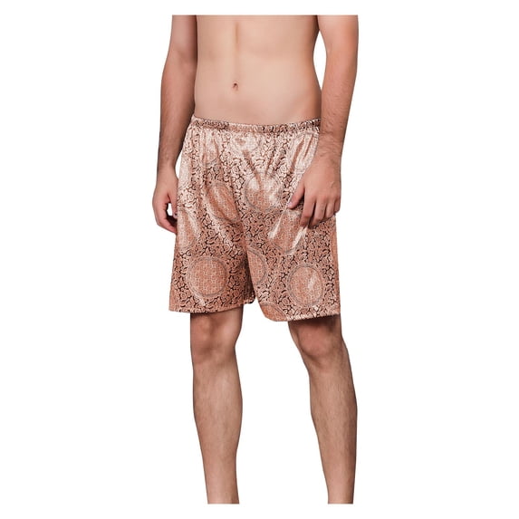 Penkiiy Casual Loose Silk-inspired Print Pajamas Men's Quarter-length Shorts Mens Summer Shorts with Pockets Hiden Drawstring XXXL Gold On Sale
