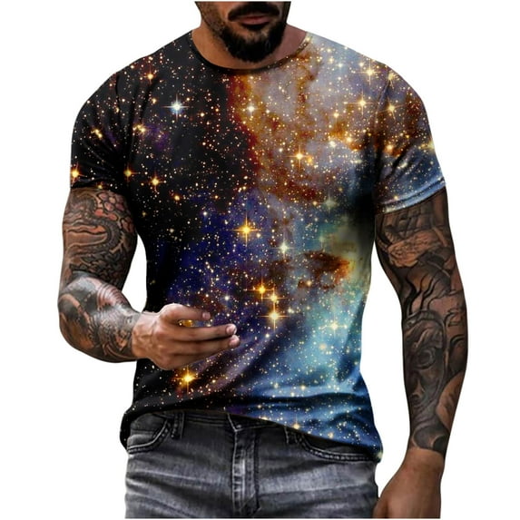 Penkiiy Casual Men's Sky Print T Shirt Tee Graphic Tee Outdoor Daily Vacation Short Sleeve Crew Neck Shirt Spring Fall Clothing Apparel 4XL Multicolor