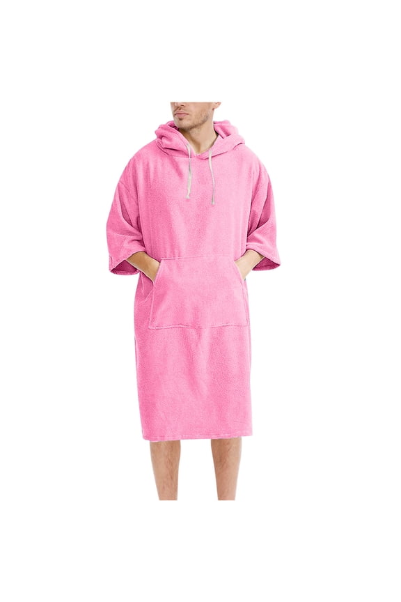 Changing Robe, Absorbent Quick Dry Surf Poncho, 3/4 Sleeve Microfiber Hooded Towel for Beach Swimming Surfing Bathing Free Size Pink