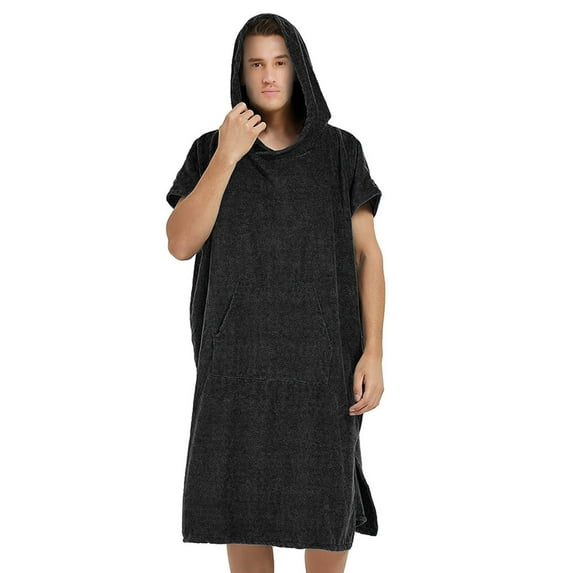 Penkiiy Changing Towel Robe, Absorbent Hooded Surf Poncho Quick-Dry Blanket Towels with Front Pocket for Swiming Surfing Aquatics Free Size Black