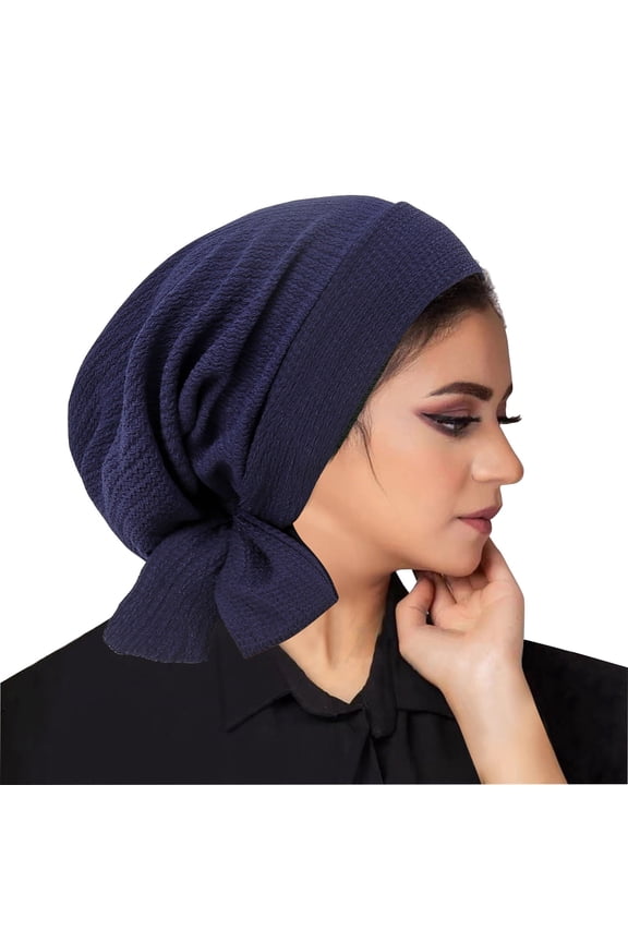 Chemo Headwear for Women Turban Beanie Caps Cancer Head Scarves Hair Loss Beanie Headwear for Yoga Running Navy
