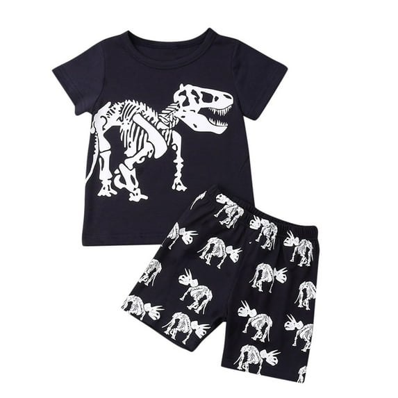 Penkiiy Children Kids Boys Dinosaur Print Tops T-shirt+Shorts Pajamas Outfit Set Tank Top Sets for Boys 5-6 Years White On Clearance