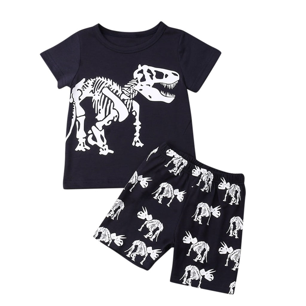 Penkiiy Children Kids Boys Dinosaur Print Tops Tshirt+Shorts Pajamas