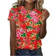 thumbnail image 1 of Penkiiy Chinese DongBei Style Flowers Graphic Tees Shirt for Women Women's Tops Flower Printing Round Neck Short Sleeved T-shirt Tops, 1 of 5