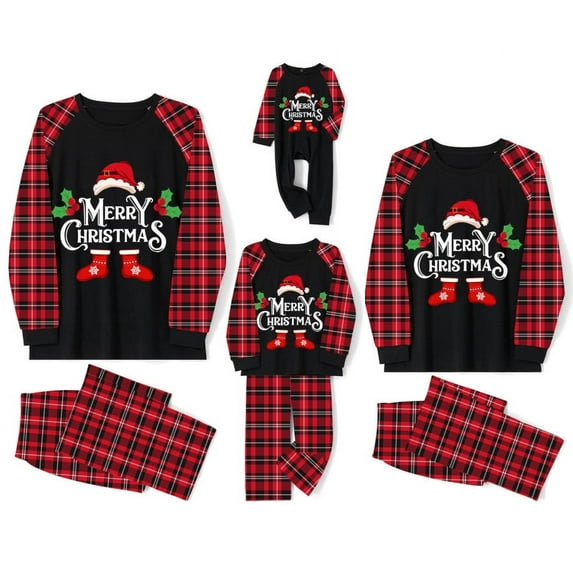 Penkiiy Christmas Pajamas for Family Matching Pjs Set, Red Plaid Reindeer Holiday Xmas Pajamas for Women Men Kids Black 18-24 Months