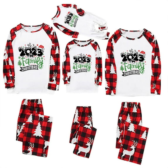 Penkiiy Christmas Pajamas for Family Matching Pjs Set, Red Plaid Reindeer Holiday Xmas Pajamas for Women Men Kids Red 0-3 Months