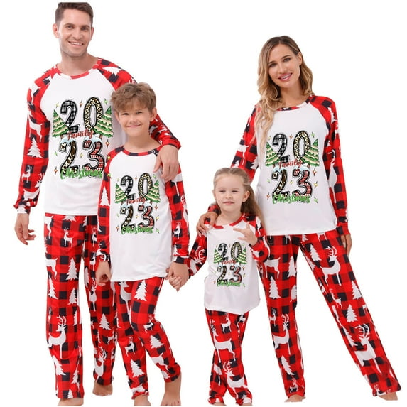 Penkiiy Christmas Pajamas for Family Matching Pjs Set, Red Plaid Reindeer Holiday Xmas Pajamas for Women Men Kids Red L