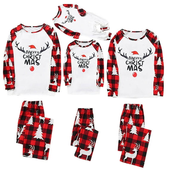 Penkiiy Christmas Pajamas for Family Matching Pjs Set, Red Plaid Reindeer Holiday Xmas Pajamas for Women Men Kids White M