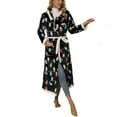 thumbnail image 1 of Penkiiy Christmas Printed Robe Bathrobe Women's Christmas Casual Breathable Hooded Long Sleeved Flannel Nightgown+Belt Black Nightgowns, 1 of 6