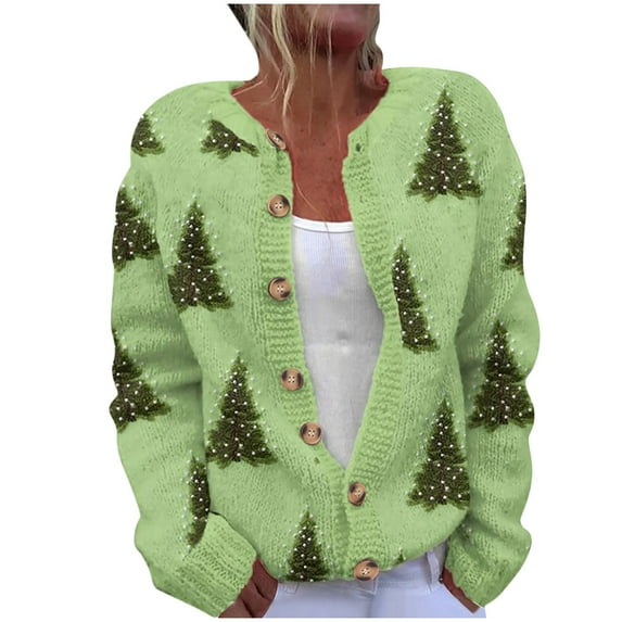 Penkiiy Christmas Sweater for Women 2024 Cute Xmas Printed Cardigans Sweater Open Front Button Down Knit Jacket L Multicolor