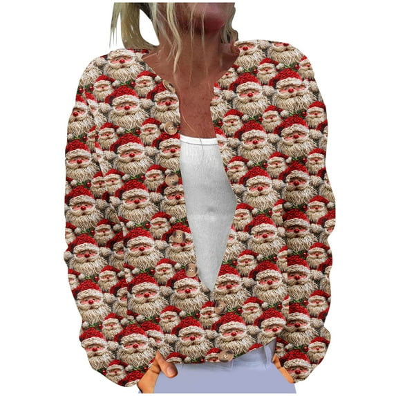 Penkiiy Christmas Sweaters For Women Warm Open Front Cardigan Comfy Knit Sweater Fall Outfits Long Sleeves Sweater Jacket 4XL Multicolor