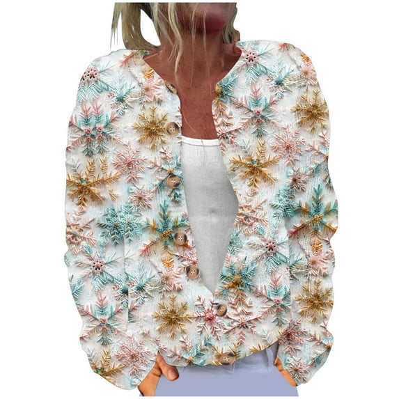 Penkiiy Christmas Sweaters For Women Warm Open Front Cardigan Comfy Knit Sweater Fall Outfits Long Sleeves Sweater Jacket 5XL Multicolor