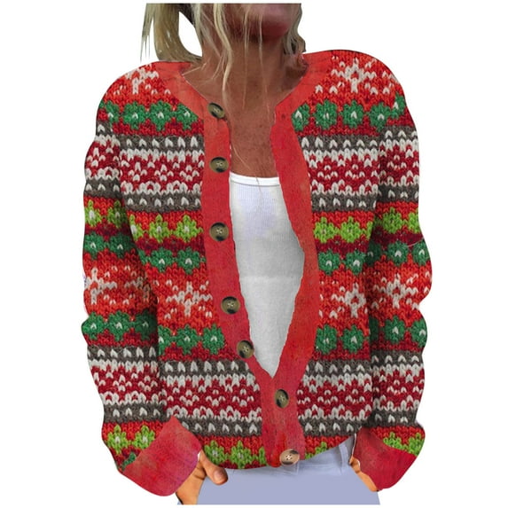 Penkiiy Christmas Sweaters For Women Warm Open Front Cardigan Comfy Knit Sweater Fall Outfits Long Sleeves Sweater Jacket L Red