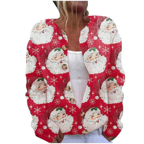 Penkiiy Christmas Sweaters for Women Ugly Funny Xmas Tree Print Button Up Cardigans Fall Winter Vintage Knitted Outerwear 2XL Multicolor