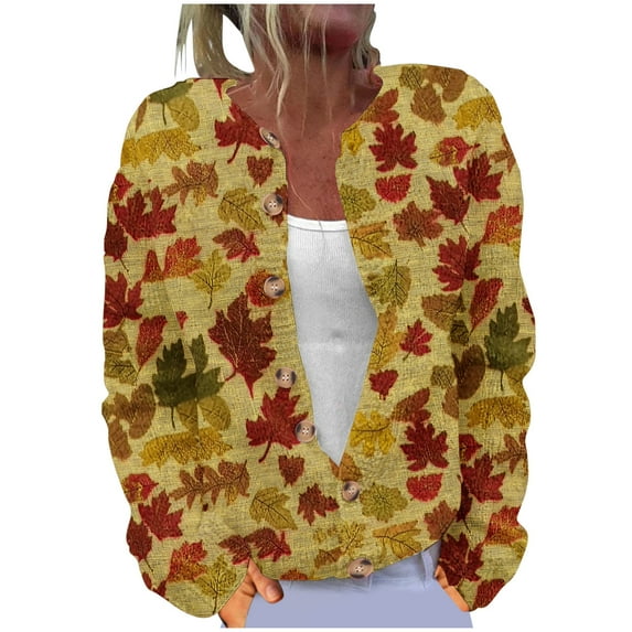 Penkiiy Christmas Sweaters for Women Ugly Funny Xmas Tree Print Button Up Cardigans Fall Winter Vintage Knitted Outerwear L Multicolor