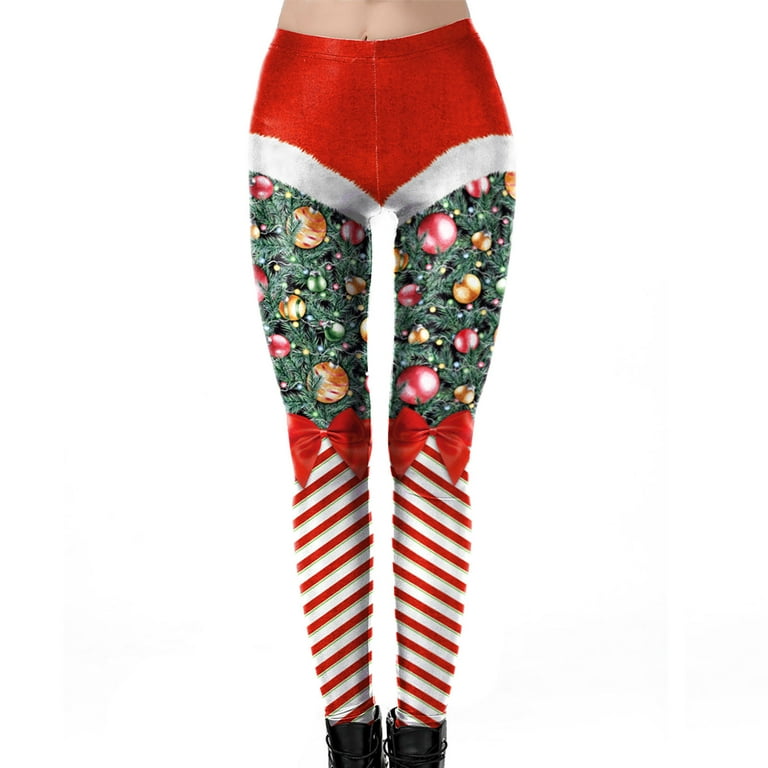 Penkiiy Christmas Thigh High Stockings Women Girls Christmas Leggings  Skinny Jingle Bell Printed High Waist Stretchy Tights Trouser Yoga Pants  Army