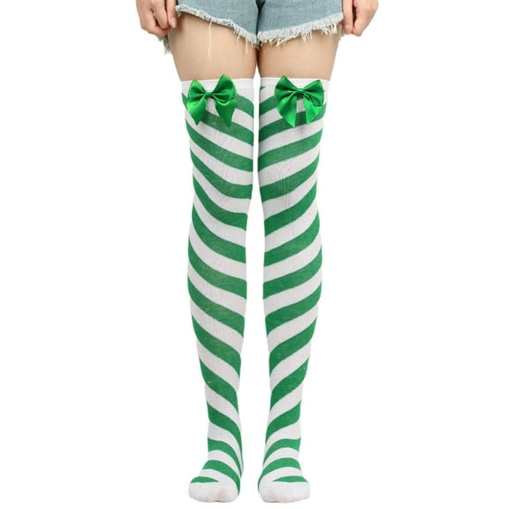Penkiiy Christmas Thigh High Stockings Women's Dark Castle Christmas Make Up Ball Stockings Halloween Stockings White Tights