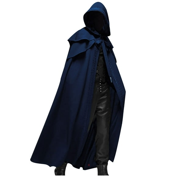 Penkiiy Cloak with Hood Men Clearance Men Halloween Casual Party Retro Gothic Solid Long Cloak Stage Outfit Top Blue Cloak