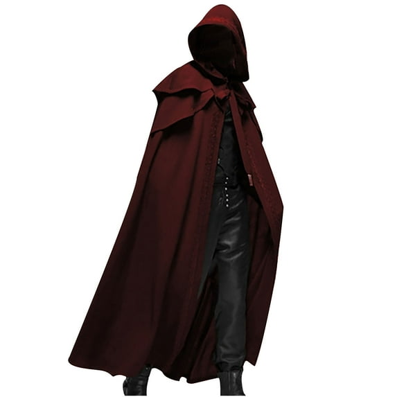 Penkiiy Cloak with Hood Men Clearance Men Halloween Casual Party Retro Gothic Solid Long Cloak Stage Outfit Top Red Cloak