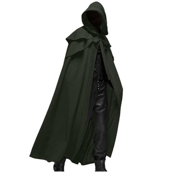 Penkiiy Cloak with Hood Men Clearance Men Patchwork Hooded Casual Party Retro Gothic Long Cloak Stage Outfit Army Green Cloak