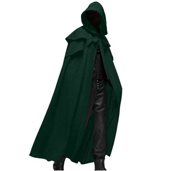 Penkiiy Cloak with Hood Men Clearance Men Patchwork Hooded Casual Party Retro Gothic Long Cloak Stage Outfit Green Cloak