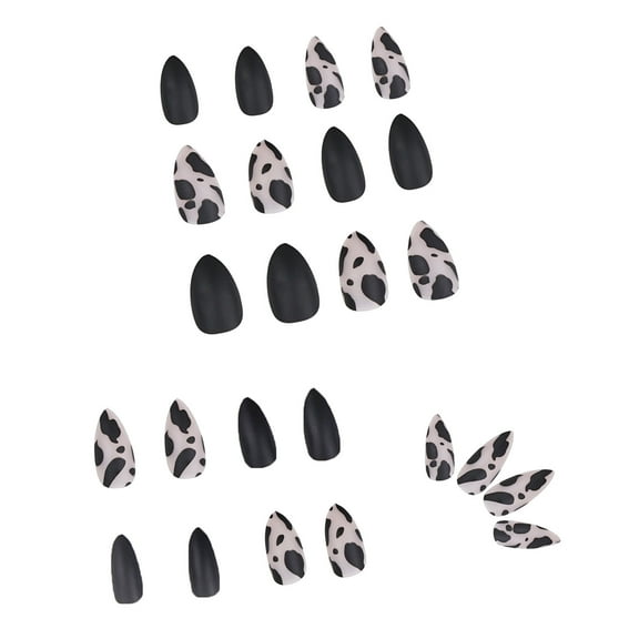 Penkiiy Coffin Press on Nails Long Ballerina Fake Nails Glossy Glue on Nails French Tip Acrylic Nails Leopard Artificial Nails Cow Print Stick on False Nails with Design 24 pcs