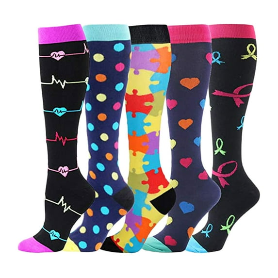 Penkiiy Compression Socks for Men Unisex 5 Pairs Socks Brede Kalf Compressie Sports Socks Multicolor Socks