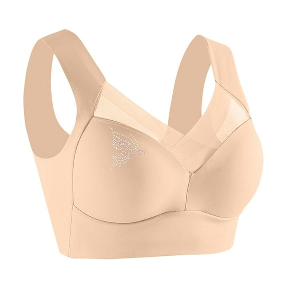 Penkiiy Correcting Bras for Seniors Women, Ice Silk Push Up Lysine Charm Gathering Bra Plus Size Wireless Zen Chic Bras Khaki
