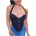 thumbnail image 1 of Penkiiy Corset Tops for Women Womens Ladies Strappy Sleeveless Shirts Clubwear Halter Tank Vest Sexy Crop Tops Black Corset Tops, 1 of 4