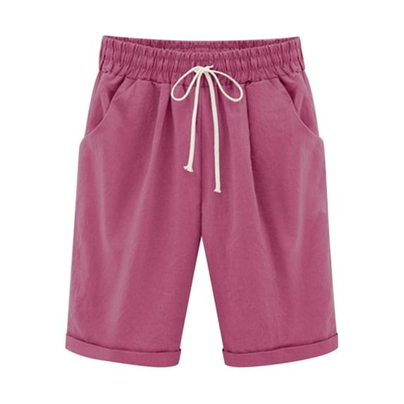 Penkiiy Cotton Shorts for Women Loose Fit Knee Length Bermuda Shorts Relaxed Fit Summer Running Lounge Shorts with Pockets XL Hot Pink