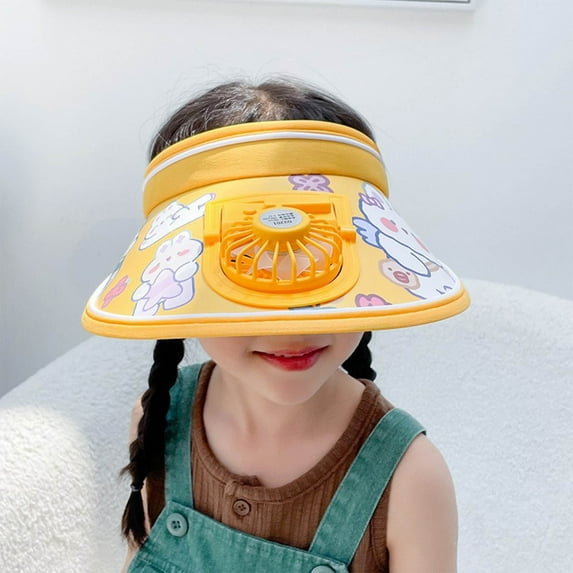 Penkiiy Cute Cartoon Print Adjustable Kids Sun Hat with Fan- UPF 50+ Breathable Lightweight Summer Cap for Boys & Girls (3-16 Years)