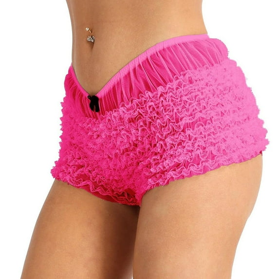 Penkiiy Cute Ruffle Shorts for Women Lace Layered Shorts Lolita Bloomer Shorts Pumpkin Micro Shorts Y2k Pettipants S Hot Pink