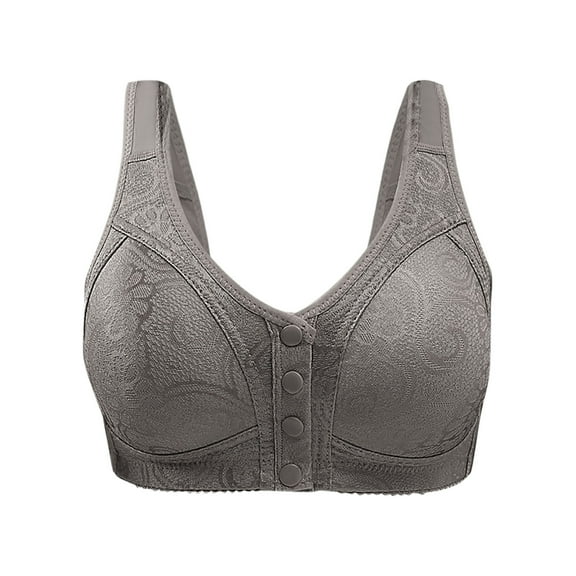 Penkiiy Daisy Bras for Older Women Front Closure Bras Push Up Bra No Underwire Plus Size Front Button Bra Breathable Bra Coffee
