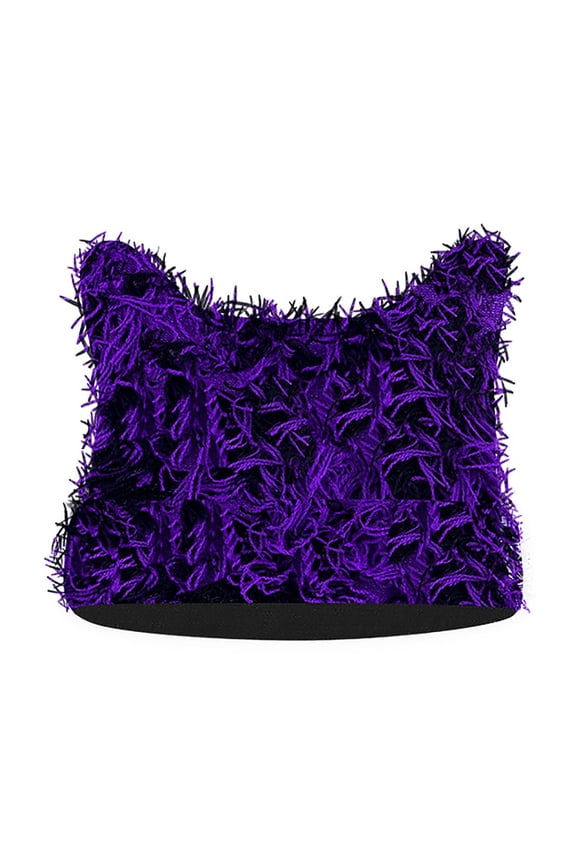 Distressed Knitted Cat Beanie Y2k for Women Men Vintage Crochet Hat Thick Slouchy Warm Cat Ears Hat Winter Outdoor Purple