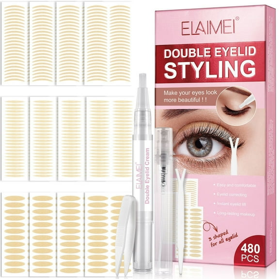 Penkiiy Eyelid Tape for Hooded Eyes Invisible, 480pcs Eyelid Lifter Strips, Waterproof Double Eyelid Strips,Instant Eyelid Lift for Heavy Saggy, Uneven,Mono-eyelids, with Fork Rods and Tweezers 3ML