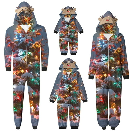 Penkiiy Family Christmas Onesies Matching Sets Pajamas Holiday Cute Print Pjs Hoodie Fleece Sleepwear for Couple and Kids 3 Years Multicolor