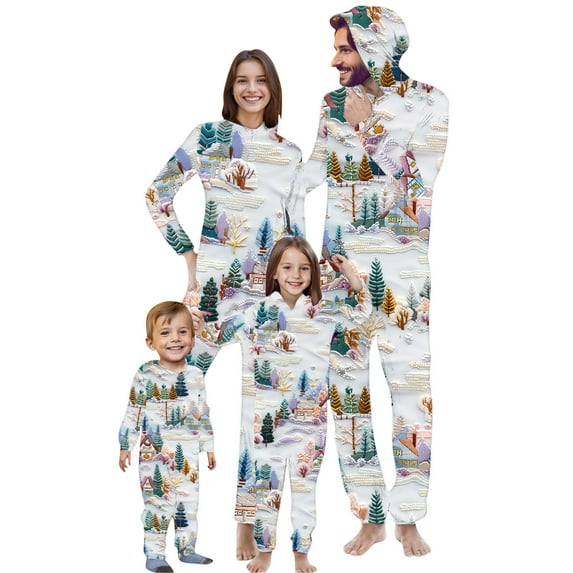 Penkiiy Family Christmas Onesies Matching Sets Pajamas Holiday Cute Print Pjs Hoodie Fleece Sleepwear for Couple and Kids 4 Years Multicolor