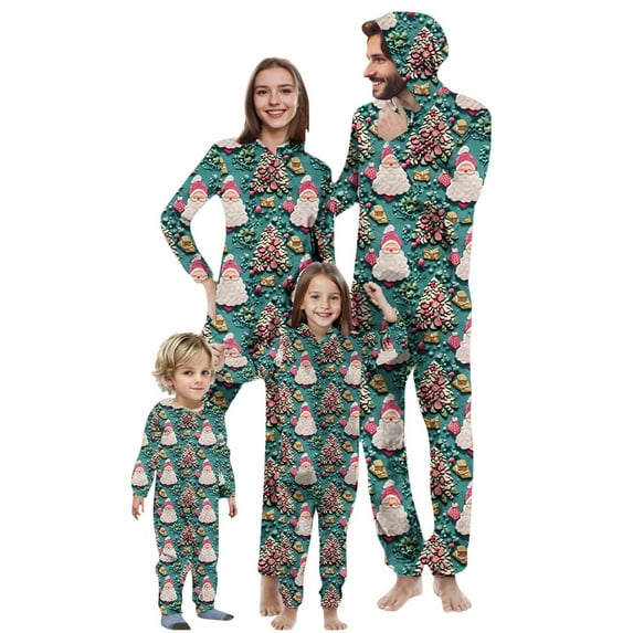Penkiiy Family Christmas Onesies Matching Sets Pajamas Holiday Cute Print Pjs Hoodie Fleece Sleepwear for Couple and Kids 4 Years Multicolor