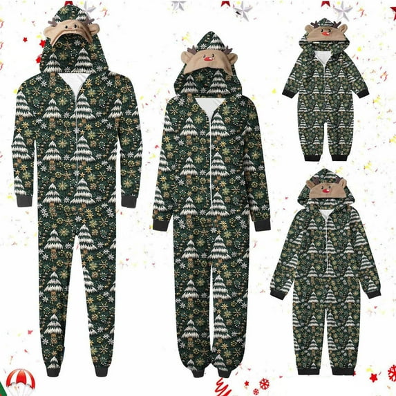 Penkiiy Family Christmas Onesies Matching Sets Pajamas Holiday Cute Print Pjs Hoodie Fleece Sleepwear for Couple and Kids 4 Years Multicolor