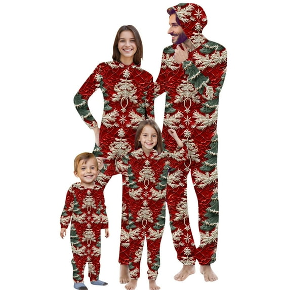 Penkiiy Family Christmas Onesies Matching Sets Pajamas Holiday Cute Print Pjs Hoodie Fleece Sleepwear for Couple and Kids 5 Years Multicolor