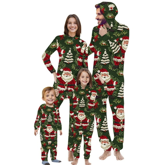 Penkiiy Family Christmas Onesies Matching Sets Pajamas Holiday Cute Print Pjs Hoodie Fleece Sleepwear for Couple and Kids 6 Years Multicolor