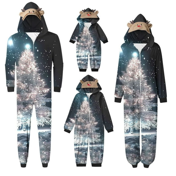 Penkiiy Family Christmas Onesies Matching Sets Pajamas Holiday Cute Print Pjs Hoodie Fleece Sleepwear for Couple and Kids 7 Years Multicolor