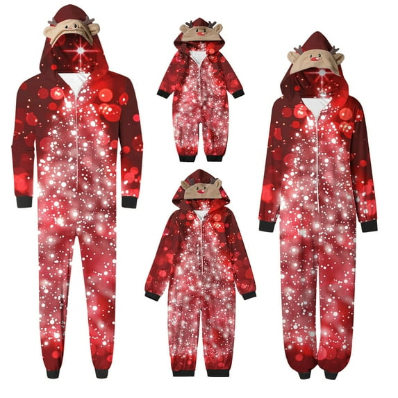 Penkiiy Family Christmas Onesies Matching Sets Pajamas Holiday Cute Print Pjs Hoodie Fleece Sleepwear for Couple and Kids 9 Years Multicolor