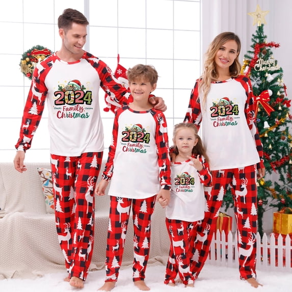 Penkiiy Family Christmas Pajamas Matching Sets 2024 Cute Couples Pjs Long Sleeve Holiday Jammies Xmas Loungewear Sleevewear 2XL Red