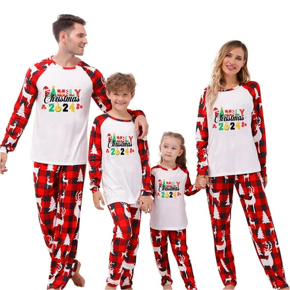 Penkiiy Family Christmas Pajamas Matching Sets 2024 Cute Couples Pjs Long Sleeve Holiday Jammies Xmas Loungewear Sleevewear 2XL Red